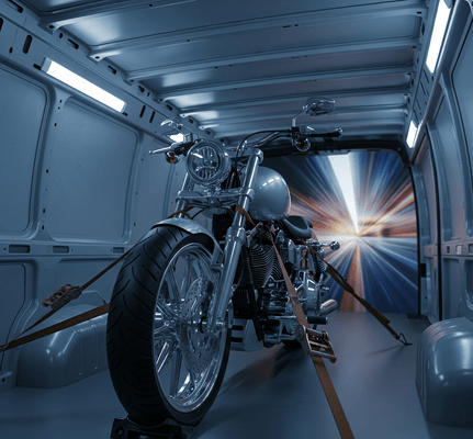 Moto assicurata su un furgone per il trasporto