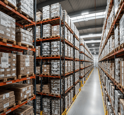 Magazzino con pallet pronti per la spedizione